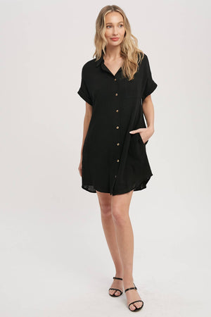 The Versatile Woven Button Up Mini Dress/Shirt with Pockets!!