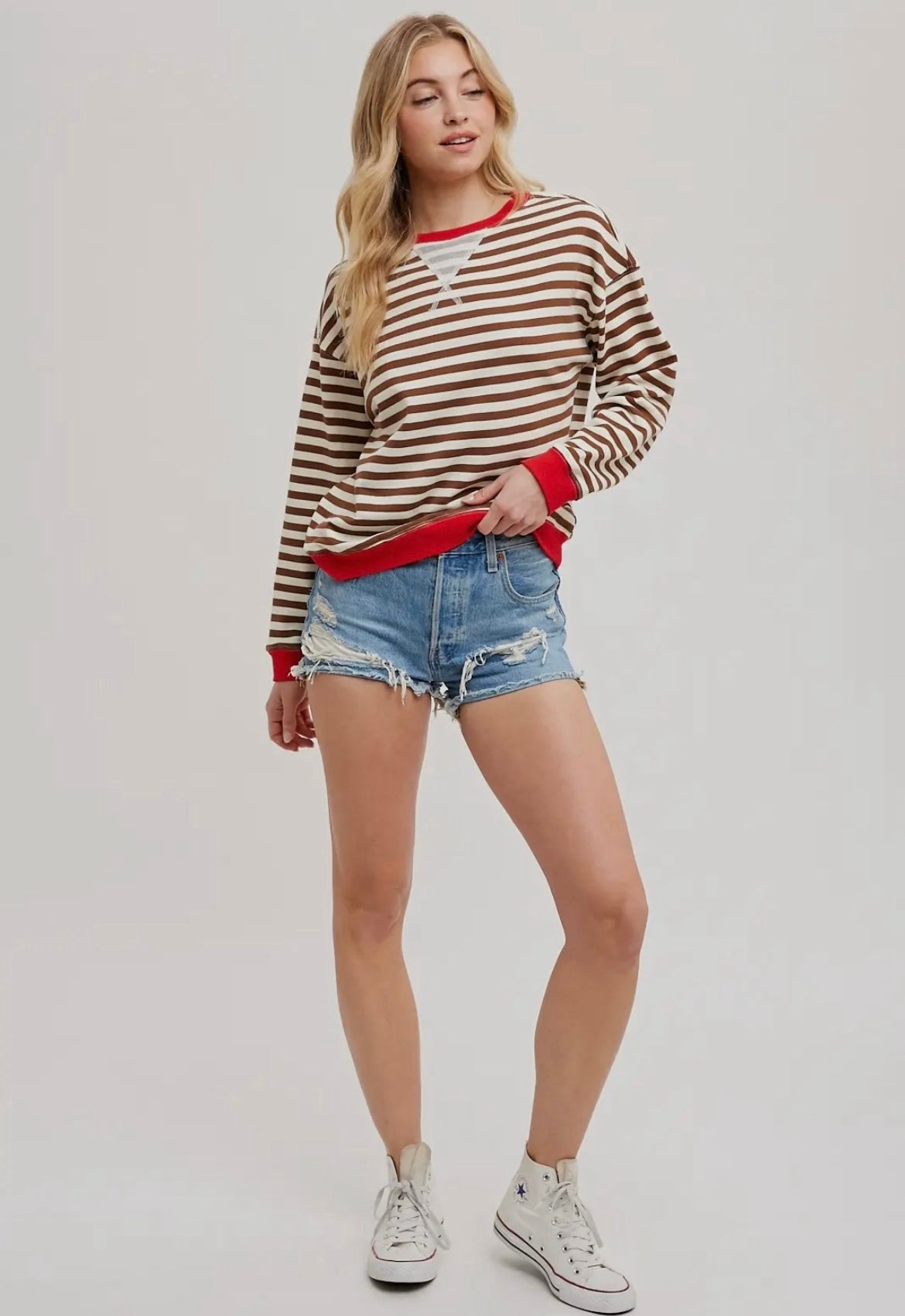 Striped Contrast Crewneck Sweatshirt