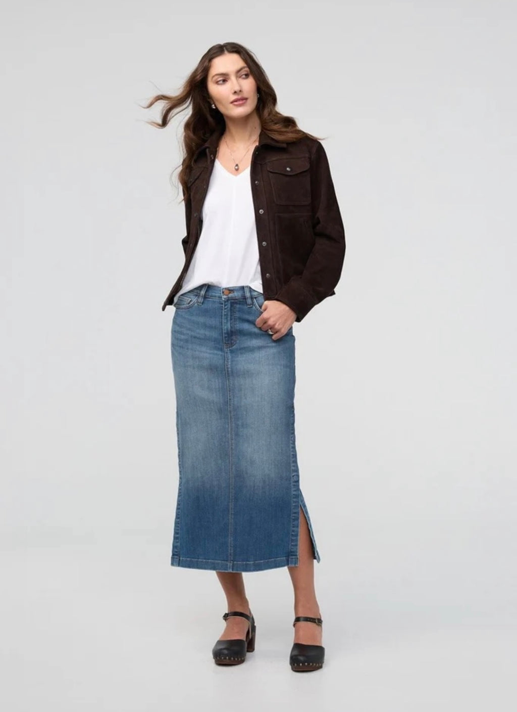 Duer Performance Denim Slit Skirt