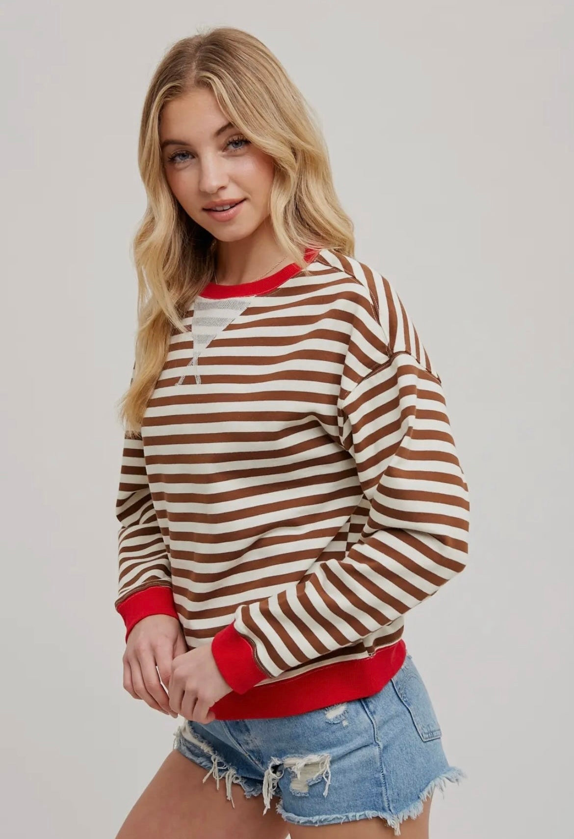 Striped Contrast Crewneck Sweatshirt