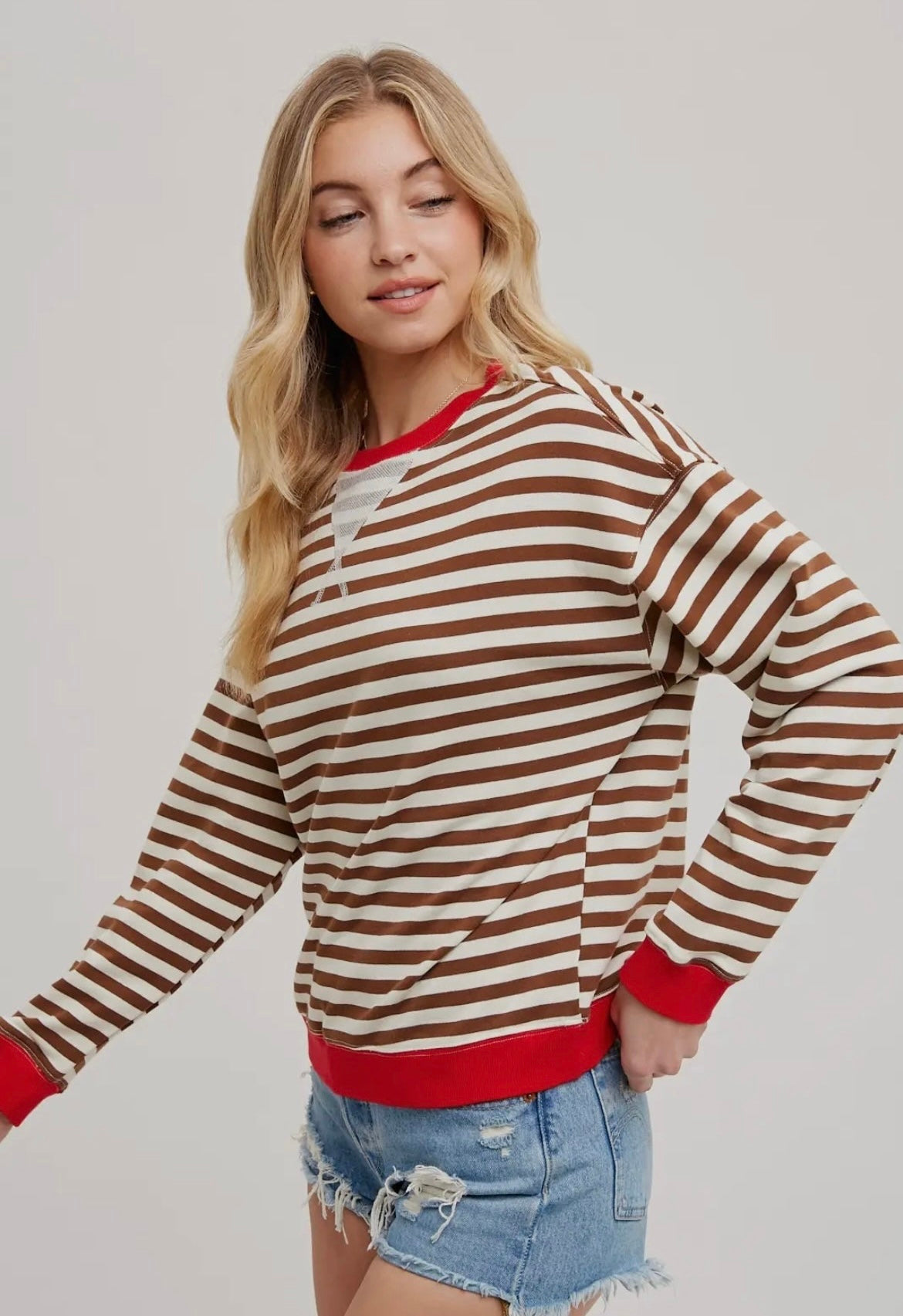 Striped Contrast Crewneck Sweatshirt