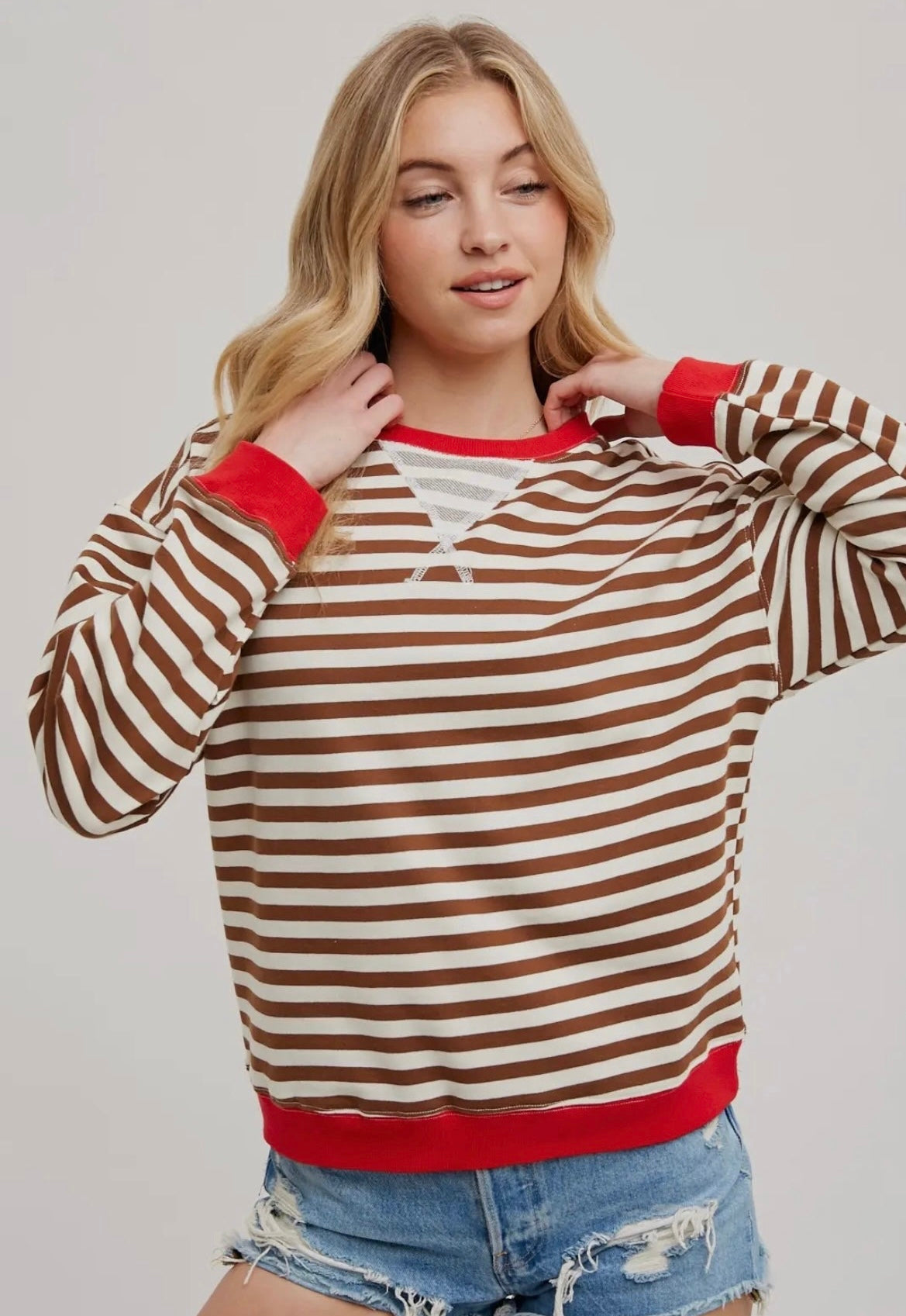 Striped Contrast Crewneck Sweatshirt