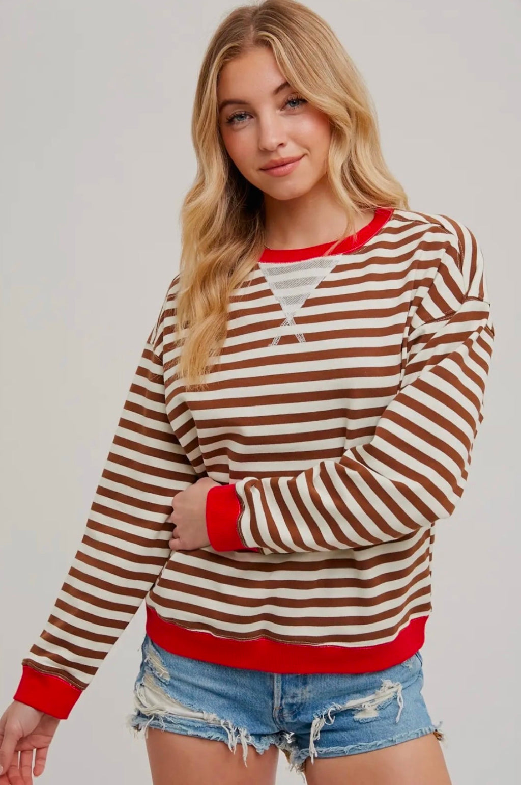 Striped Contrast Crewneck Sweatshirt