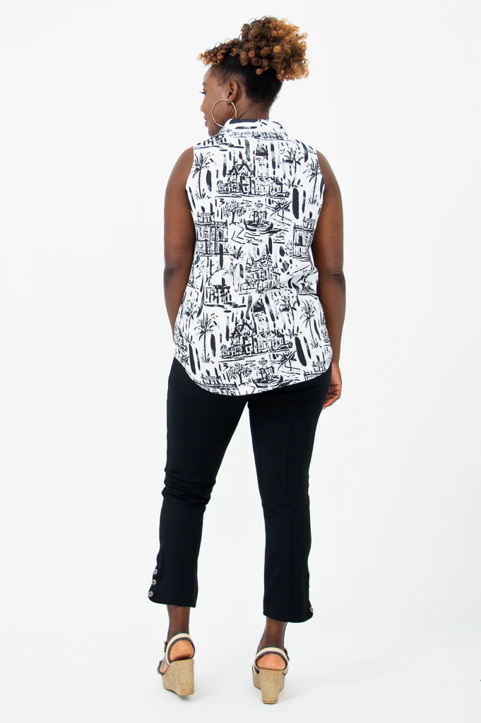 Collared Bamboo Linen Sleeveless Top