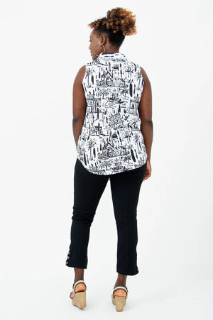 Collared Bamboo Linen Sleeveless Top