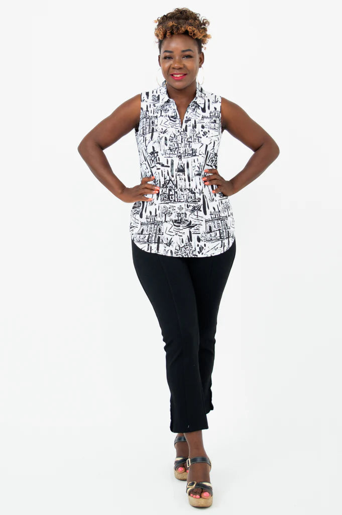 Collared Bamboo Linen Sleeveless Top