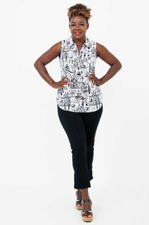 Collared Bamboo Linen Sleeveless Top