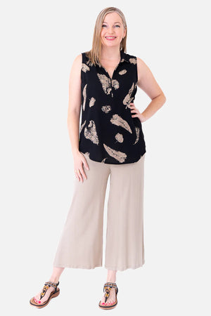 Collared Bamboo Linen Sleeveless Top