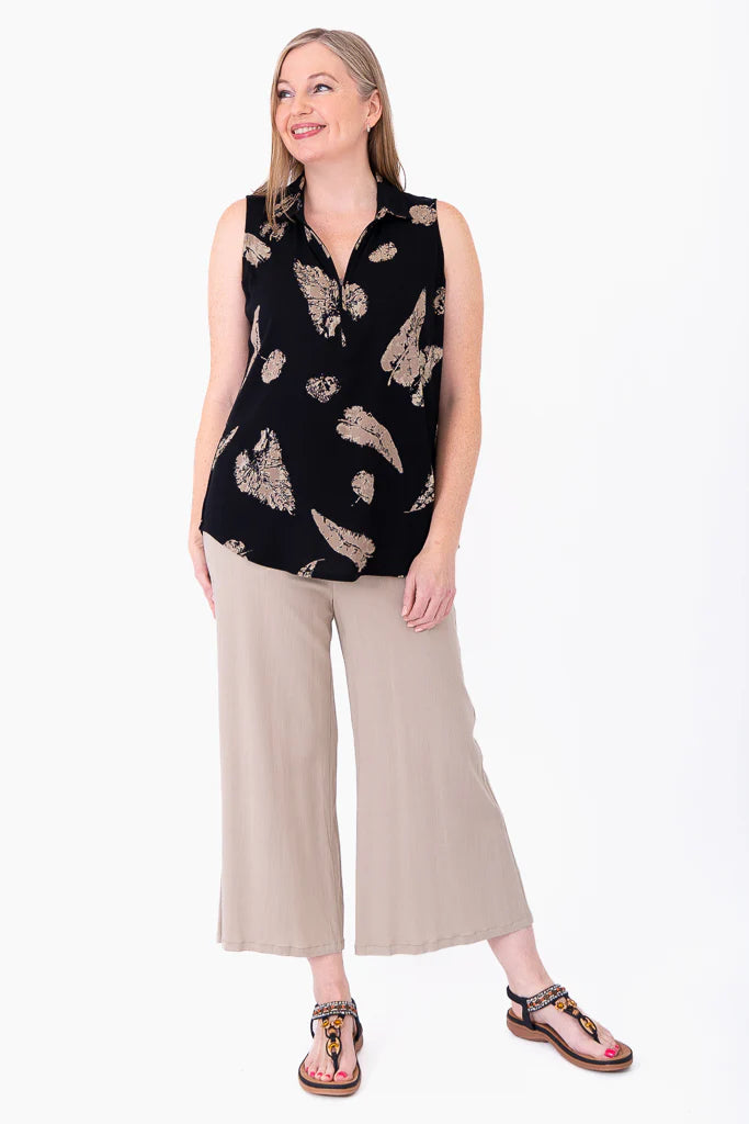 Collared Bamboo Linen Sleeveless Top