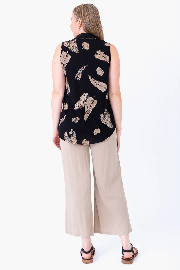 Collared Bamboo Linen Sleeveless Top
