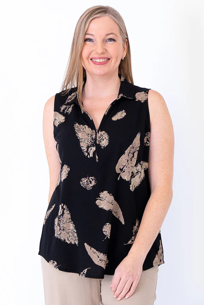 Collared Bamboo Linen Sleeveless Top