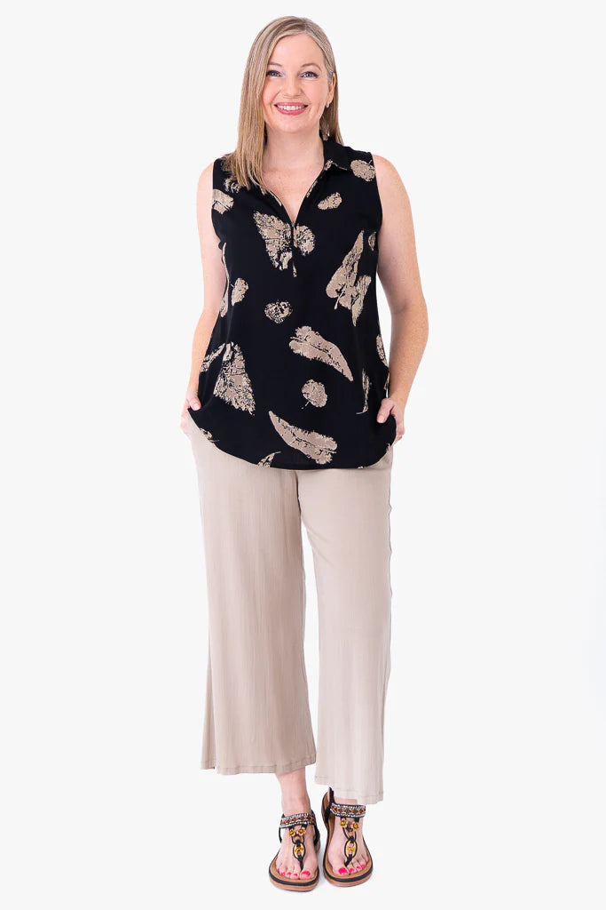 Collared Bamboo Linen Sleeveless Top