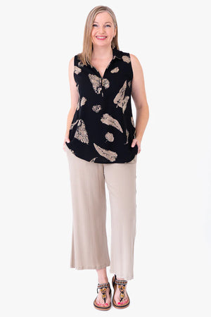 Collared Bamboo Linen Sleeveless Top