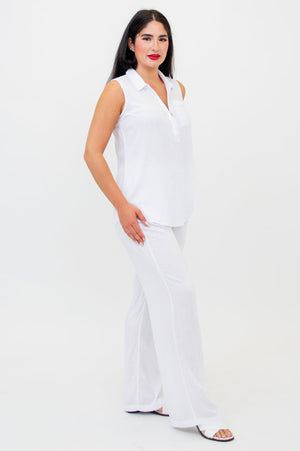 Collared Bamboo Linen Sleeveless Top