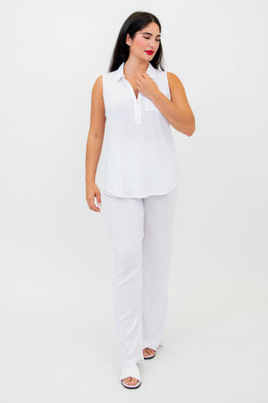 Collared Bamboo Linen Sleeveless Top