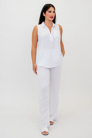 Collared Bamboo Linen Sleeveless Top