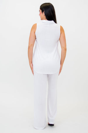 Collared Bamboo Linen Sleeveless Top