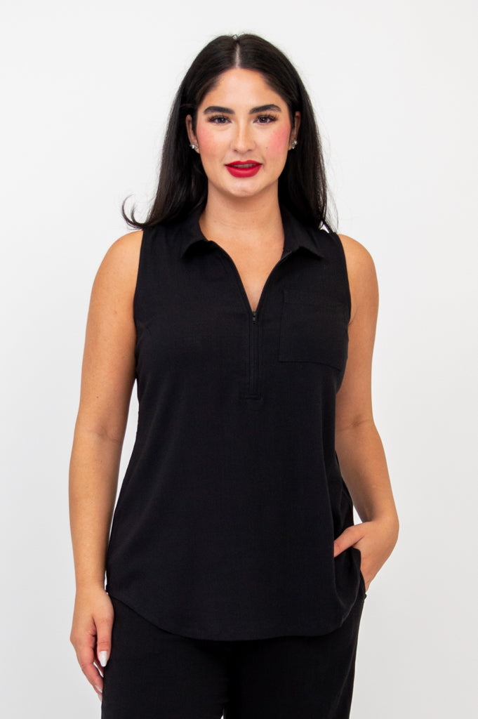 Collared Bamboo Linen Sleeveless Top