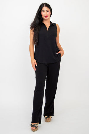 Collared Bamboo Linen Sleeveless Top