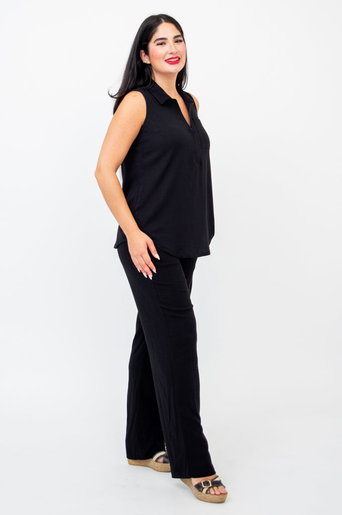 Collared Bamboo Linen Sleeveless Top