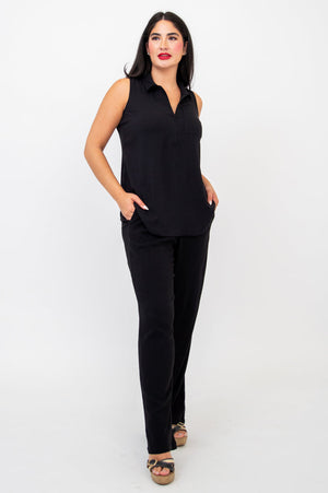 Collared Bamboo Linen Sleeveless Top