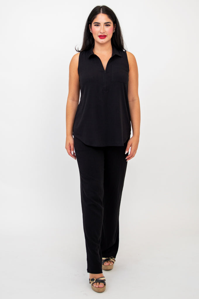 Collared Bamboo Linen Sleeveless Top