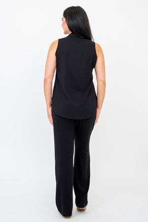 Collared Bamboo Linen Sleeveless Top