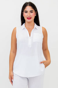 Collared Bamboo Linen Sleeveless Top