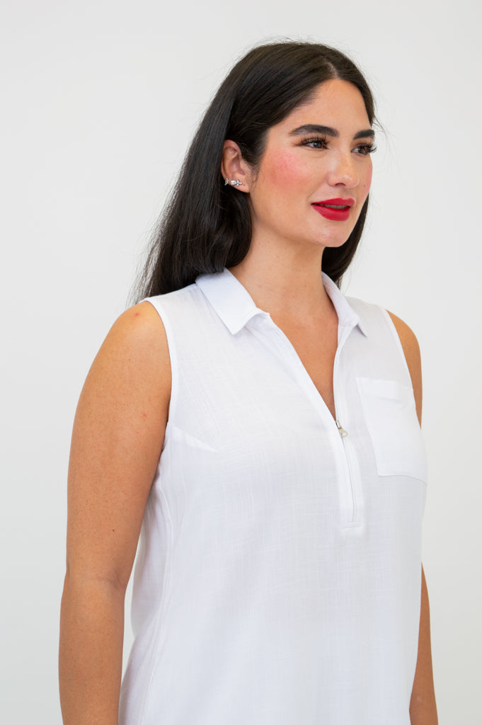 Collared Bamboo Linen Sleeveless Top