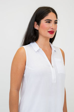 Collared Bamboo Linen Sleeveless Top