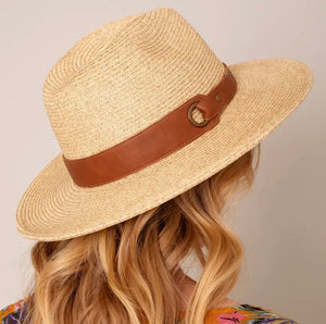 Avenue Zoe Panama Straw Hat II with wider brim and wider Leather Strap UNISEX