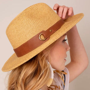 Avenue Zoe Panama Straw Hat II with wider brim and wider Leather Strap UNISEX