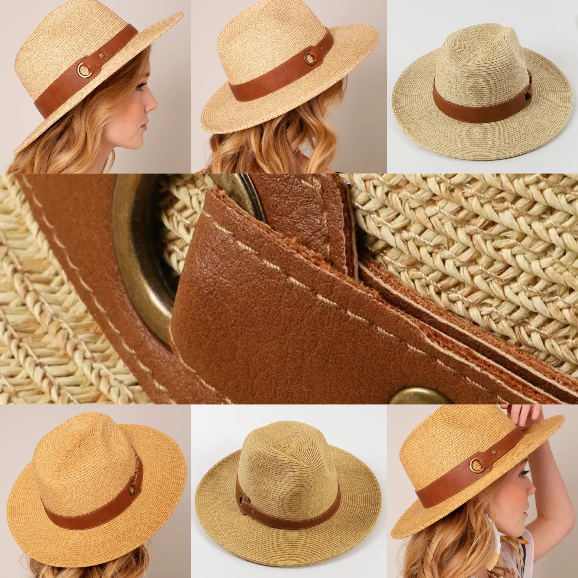 Avenue Zoe Panama Straw Hat II with wider brim and wider Leather Strap UNISEX